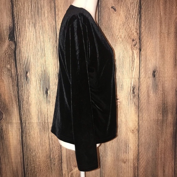 IMPRESSIONS SMALL BLACK LONG SLEEVED VELVET SHIRT With UNDERLAYER TANK - Picture 3 of 7